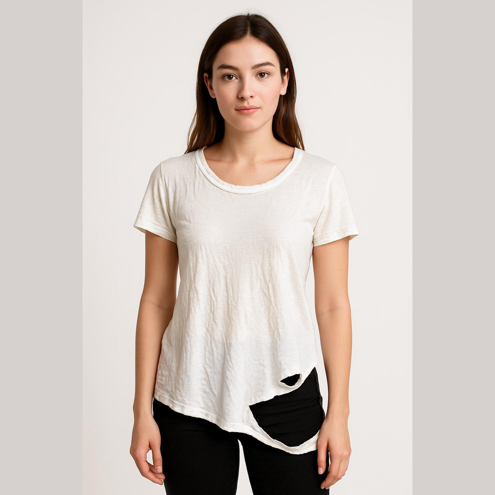 LNA Distressed Off-White Cream Short Sleeve Tee